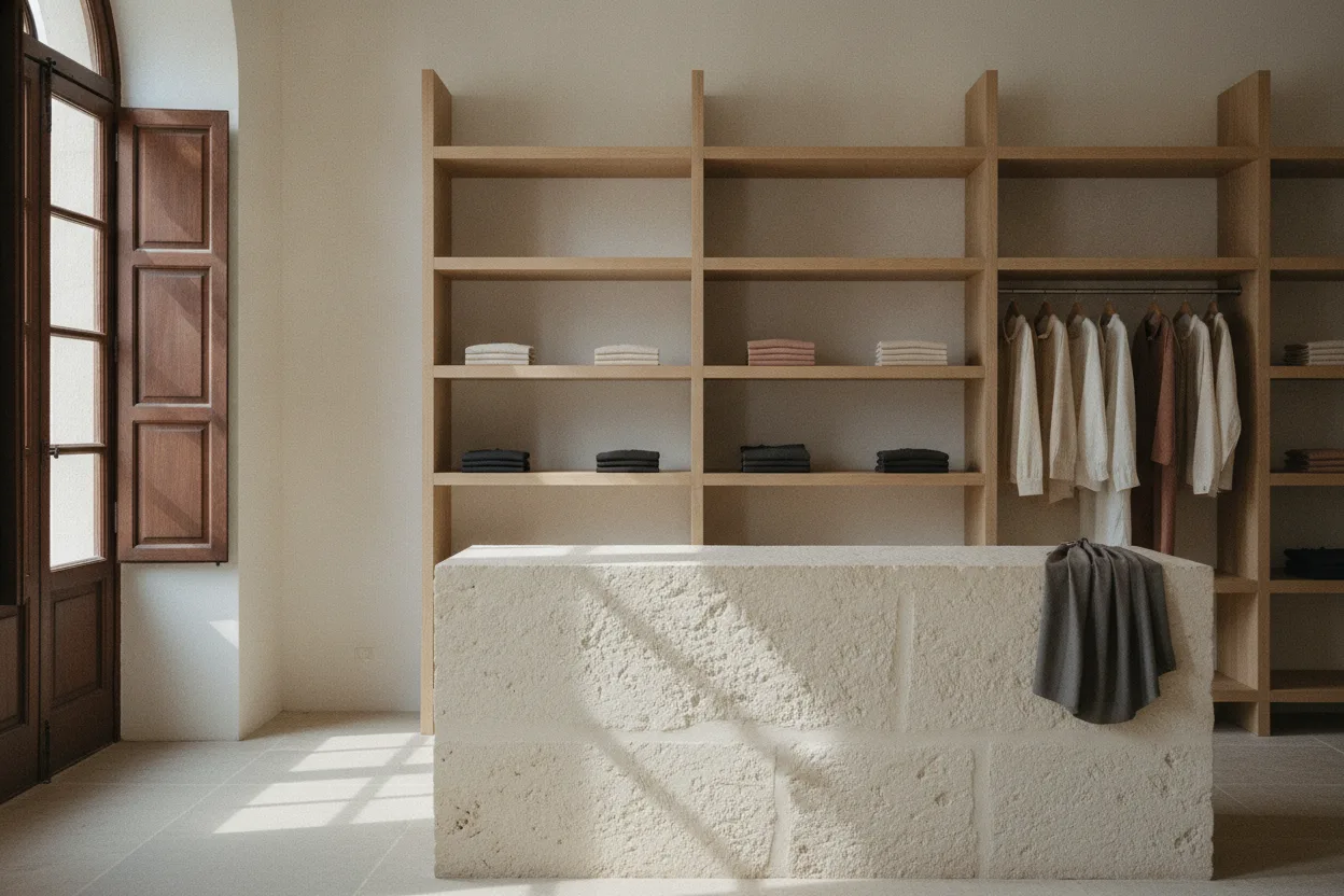 Porto showroom — dye chip wall and sampling table